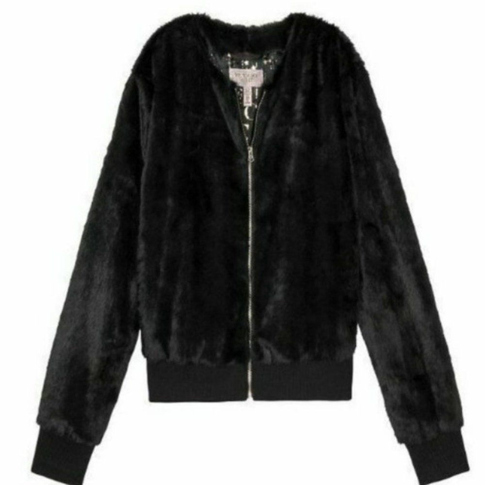 Victoria's Secret Black Fur Bomber Jacket